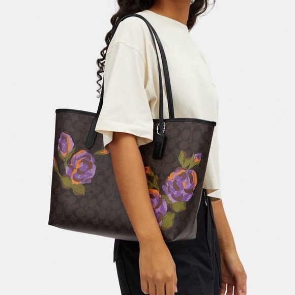 Coach City Tote in Iris Rose Print & Brown 💐 - Picture 3 of 3
